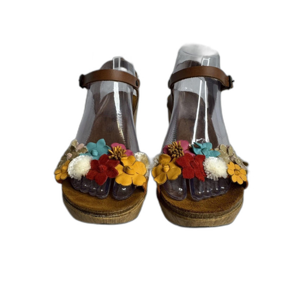 BioStep Floral Embellished detail cork Wedge heels leather size 8 boho chic girl - Picture 5 of 12